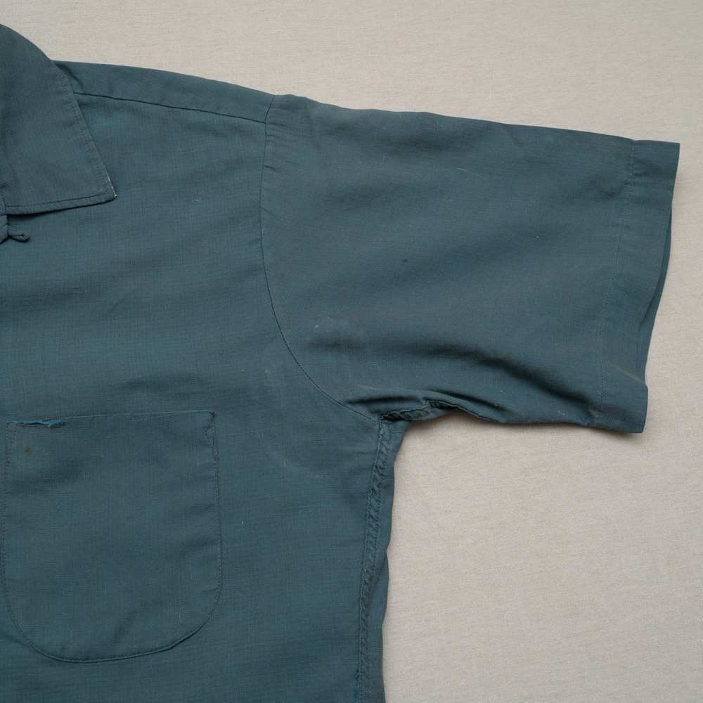 Vtg 60s Cotton Camp Loop Collar Mansmooth Selvedge Button Up Shirt Manhattan M - Picture 5 of 10